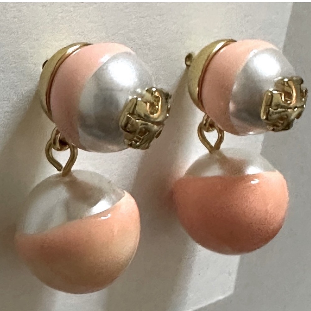 Final sale tory Burch dipped logo pearl small drop earrings